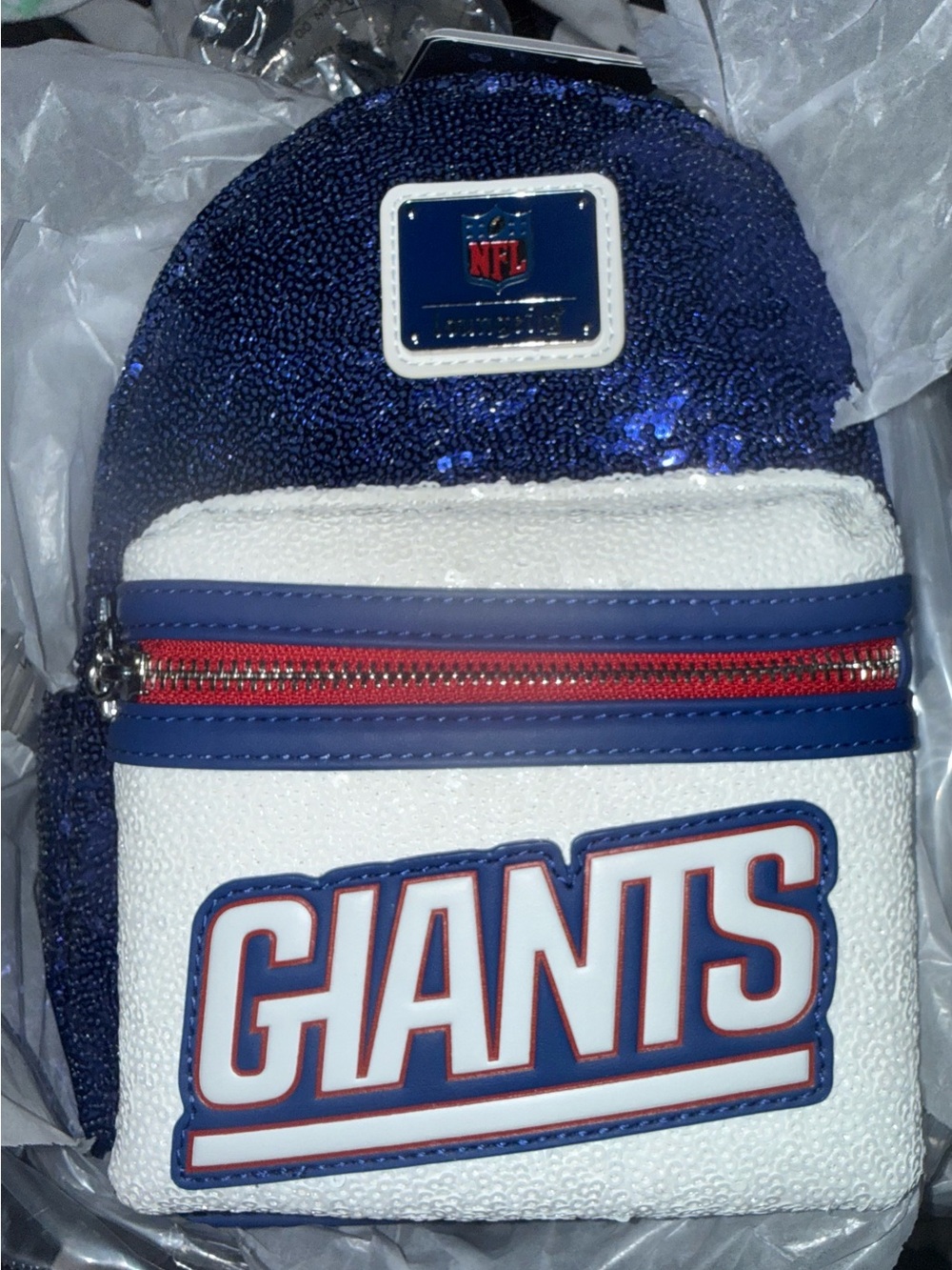 Loungefly NY Giants Sequin Mini Backpack - Blue, White & Red